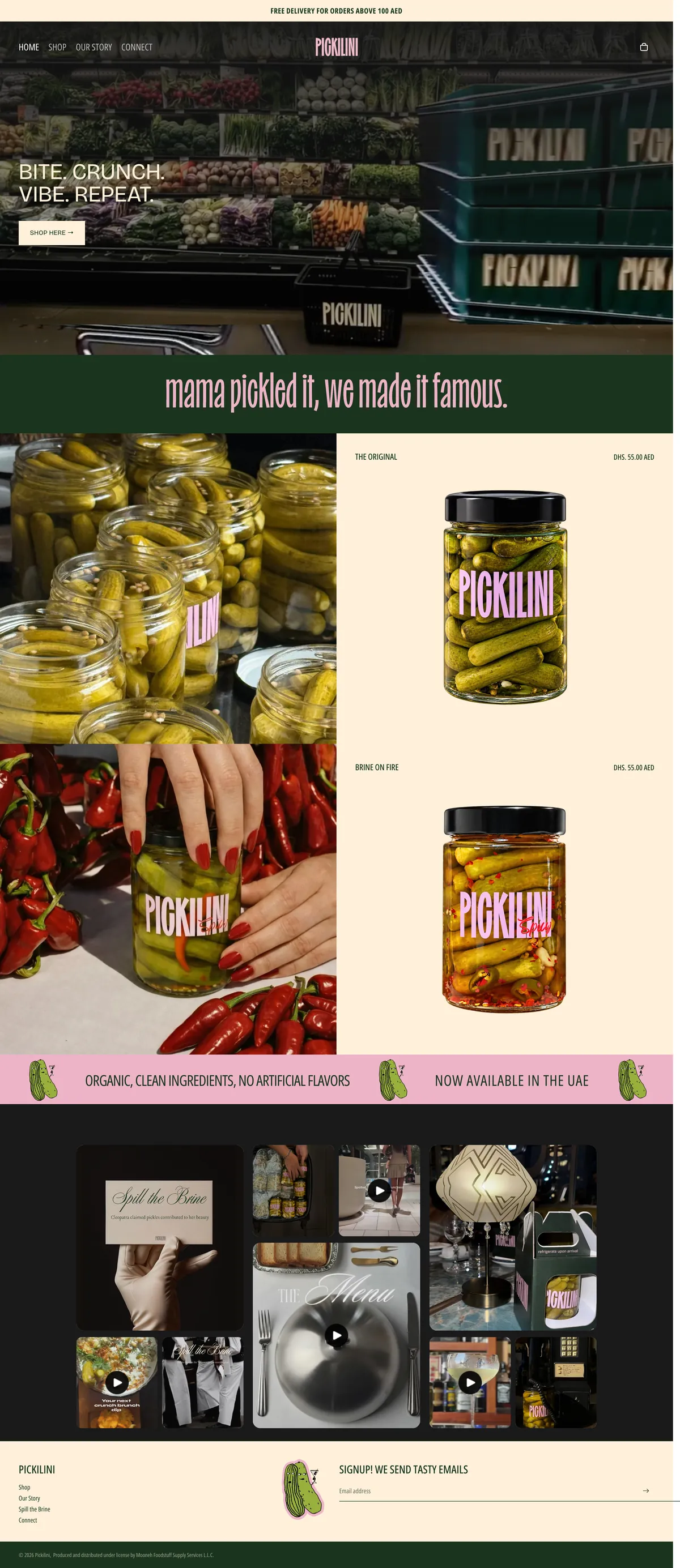 Pickilini Shopify store homepage (UAE), built by Janvier Labs